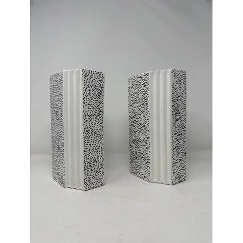 Pair Of Vintage Post-Modern Massimo Materassi Black White Polka Dot Ceramic Vase